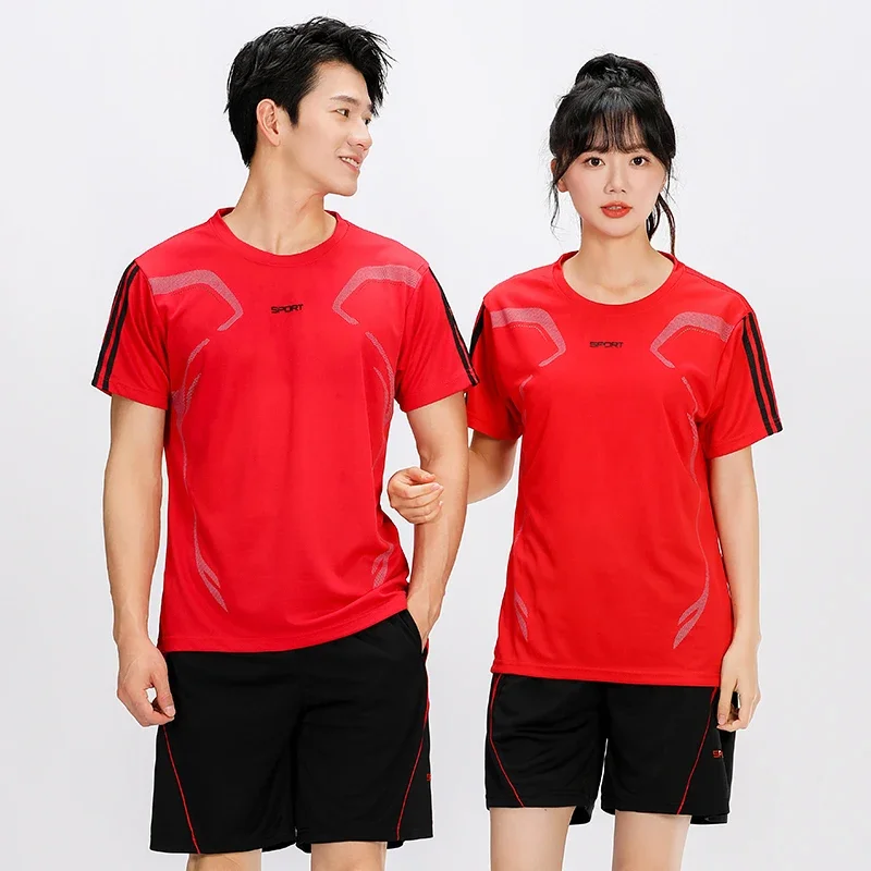 

New Ultra-thin Breathable High-quality Ice Silk Couple Sports Set Trendy Versatile Short Sleeved Shorts Quick Drying Sportswear