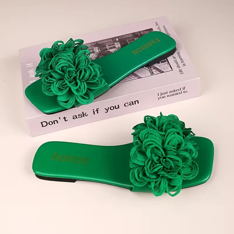 Women Flower Flat Slippers Casual Walking Shoes Female 2025 New Fashion Dress Sandals Outdoor Shallow Slippers Home Slides Women