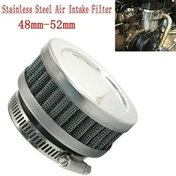 1pc Universal Motorcycle Scooter Stainless Steel Air Intake Filter Cleaner+Clamp 48mm-52mm Mini Breather Filters Replacement