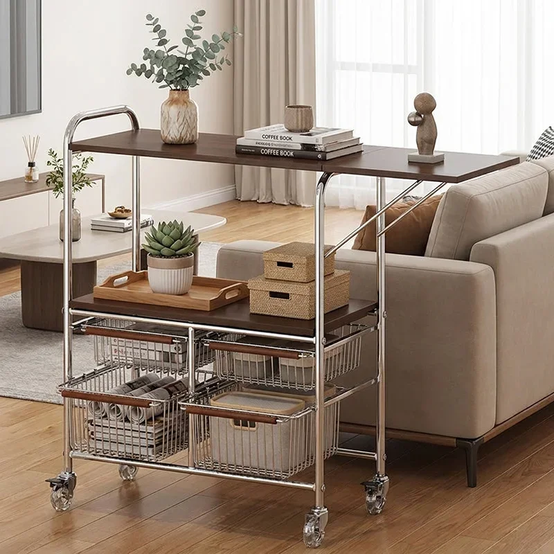 Nordic Vintage Kitchen Organizer Home Rolling Cart Multifunctional Portable Trolley with