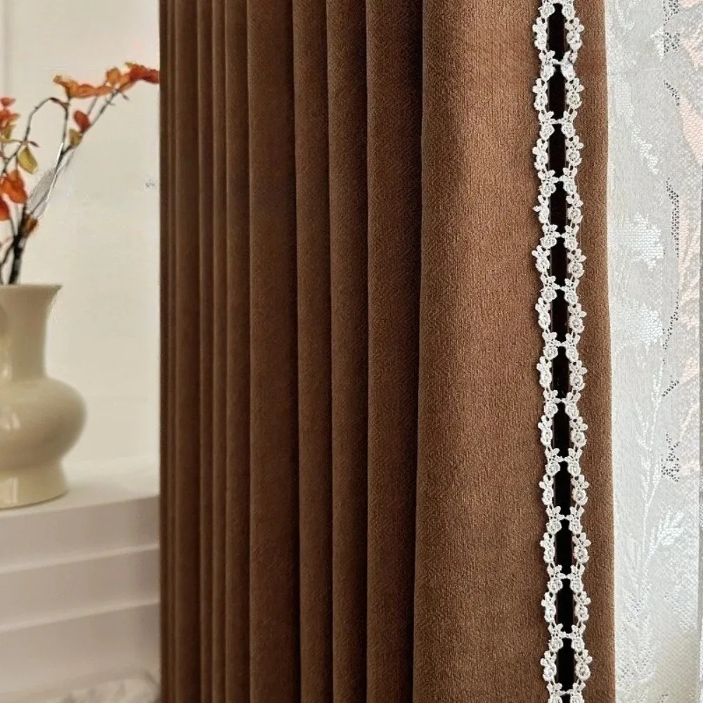 New Ancient Solid Color Blackout Thickened Chenille Curtains for Living Room Bedroom Antique Jacquard Modern Custom Window