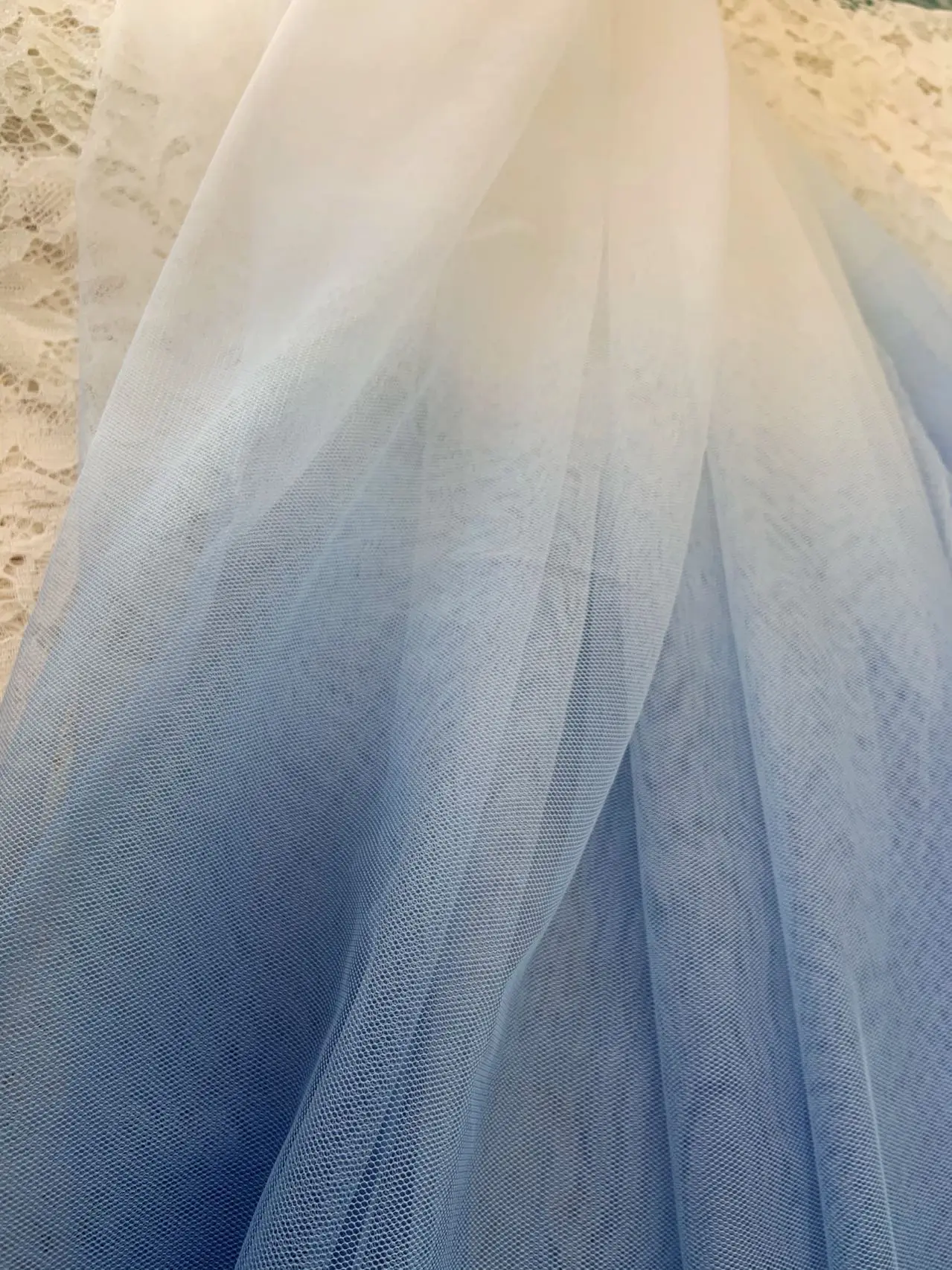 5 Yards Ombre Colors Dip Dye Gauze Lace Fabric Blue to White Gradient Crepe Smooth Mesh for Wedding Dress,Well Drape,Skirt