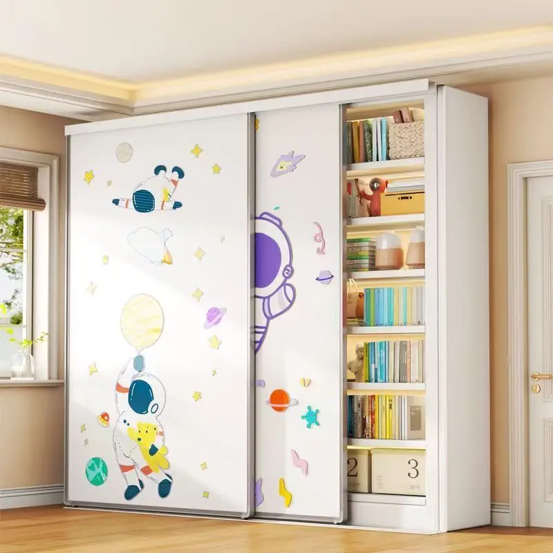 #Library Bookshelf Double Track Whiteboard Floor Children's Bookcase Multi-layer Shelf Steel Household Foldable Whiteboard Door