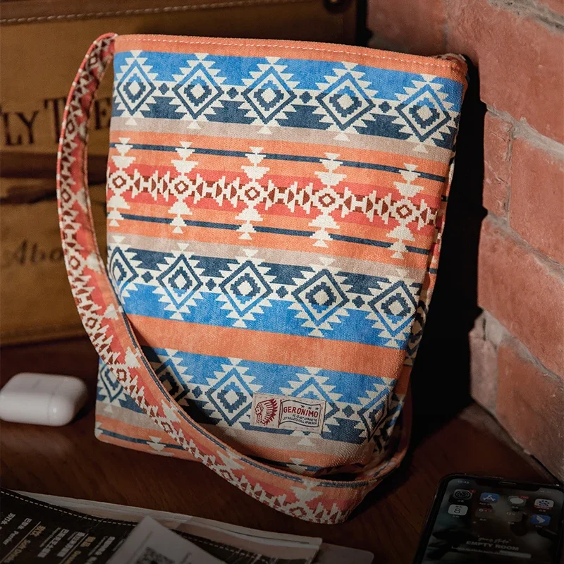 Maden Vintage Etnische Canvas Emmer Tas Niche Dubbelzijdig Tweeërlei Gebruik Single-Schouder Handtas Messenger Commuter Zakken crossbody