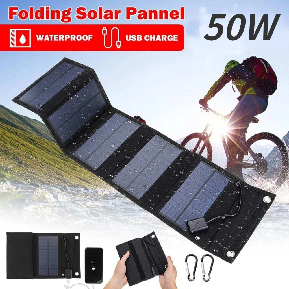 50W Foldable Solar Cells Charger Outdoor 5V USB Output Devices Portable Folding Waterproof Solar Panels Kit for Phone Charging