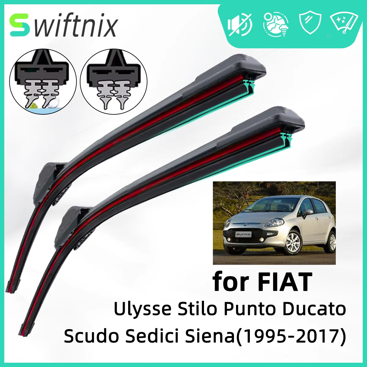 Double Rubber Car Wiper for FIAT Ulysse Stilo MultiWagon Siena Scudo Front Wiper Blades Brushes Cutter Accessories Windscreen