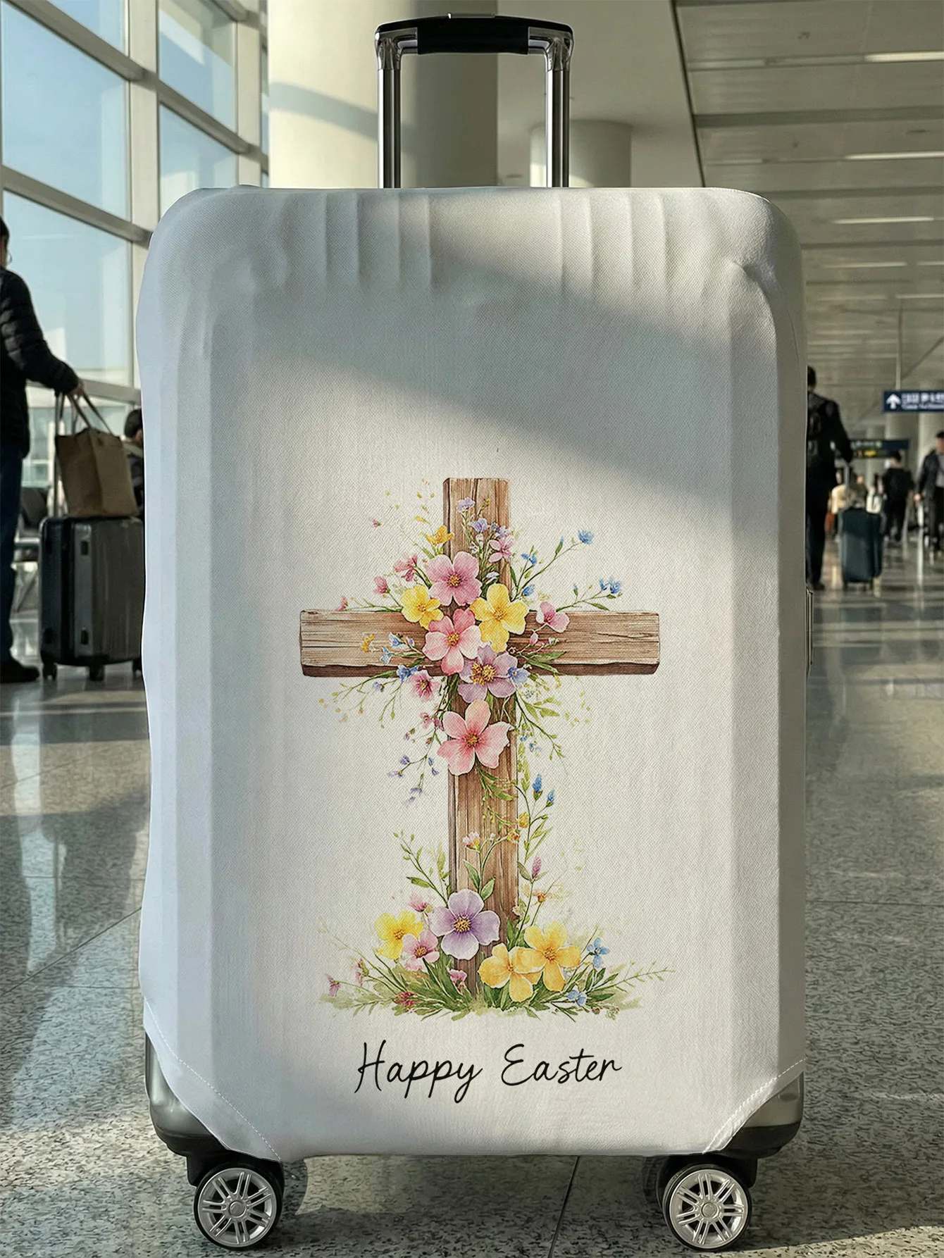 

Wooden cross flower luggage protection cover, suitable for 18-32 inch luggage covers, luggage handle gloves, travel accessories