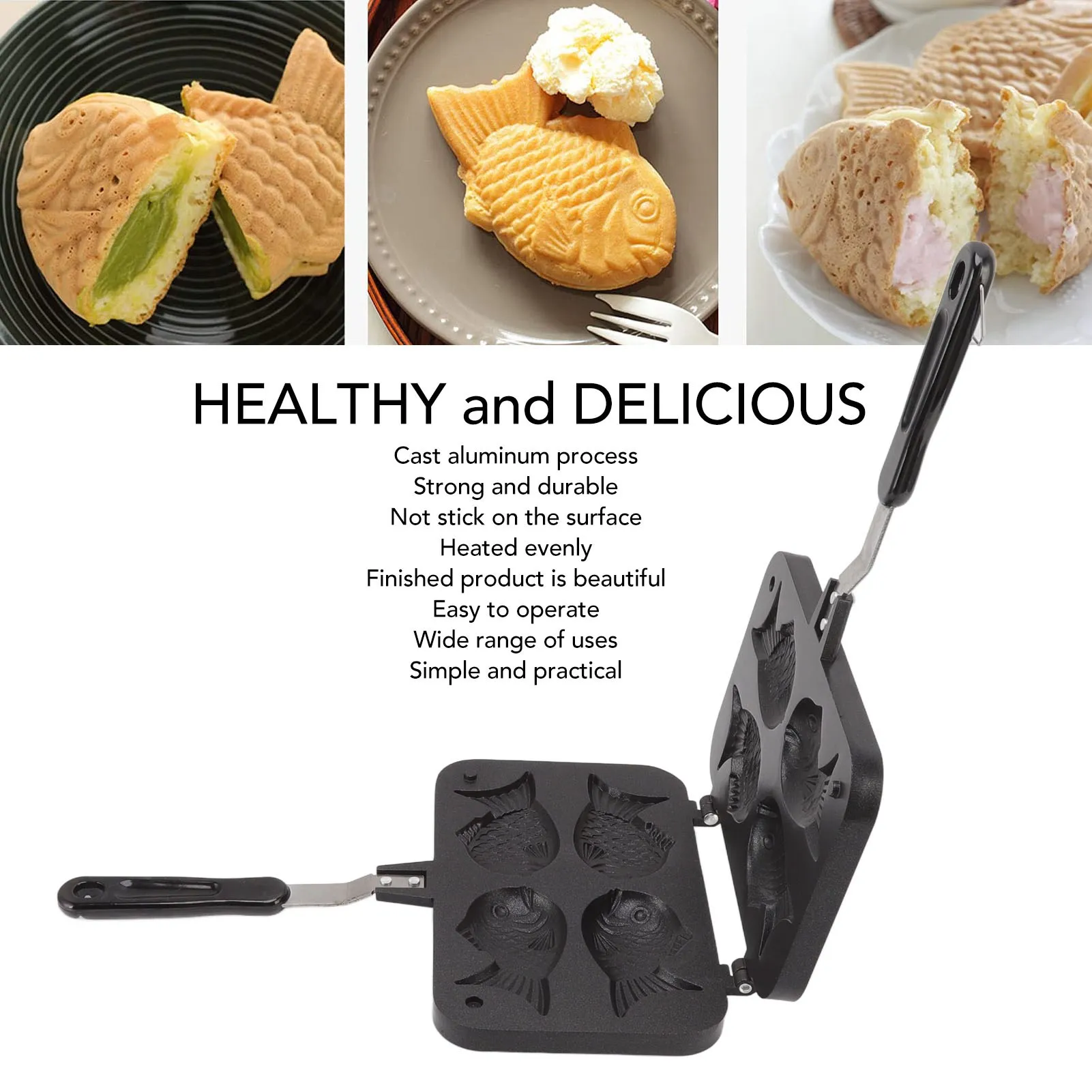 1PC Taiyaki Maker Fish Shape Cake Pan Non Stick Double Baking Pan and Waffle Baking Mold Taiyaki Mold