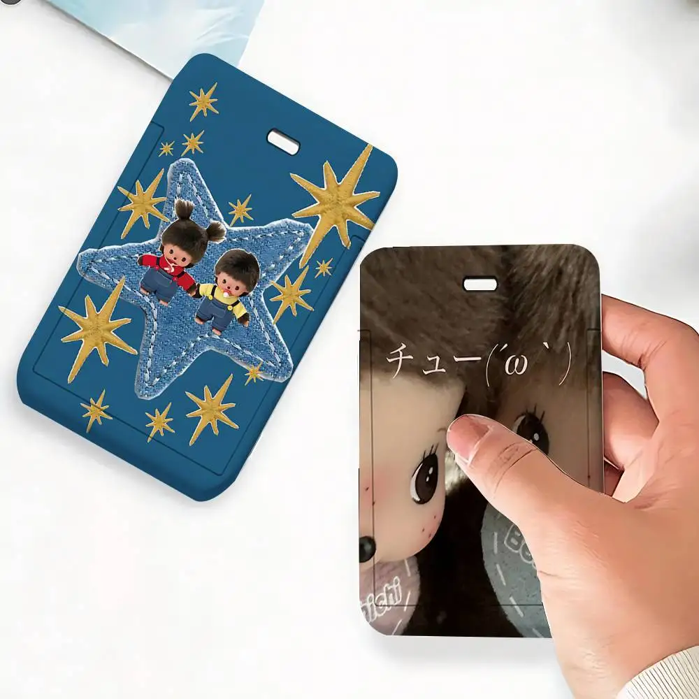 Cute M-Monchhichi 1 Card Holder, Leather Card Storage Box, Key Chain, Access Tag Holder, ID Card Holder, Key Chain