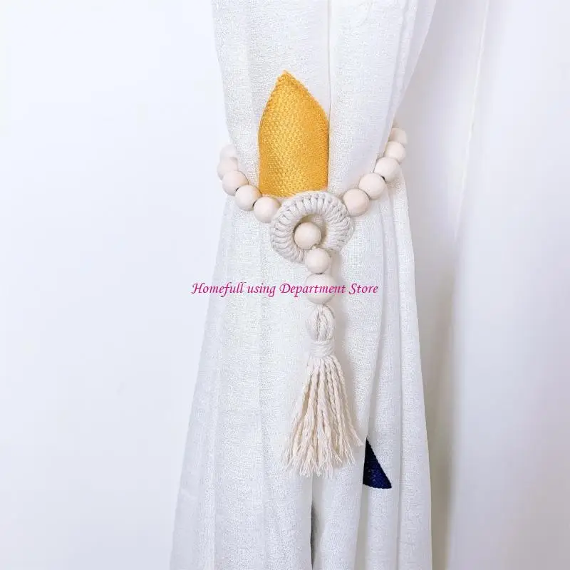 2Pcs Farmhouses Beads Curtain Tiebacks with Tassels Window Drape Holdbacks