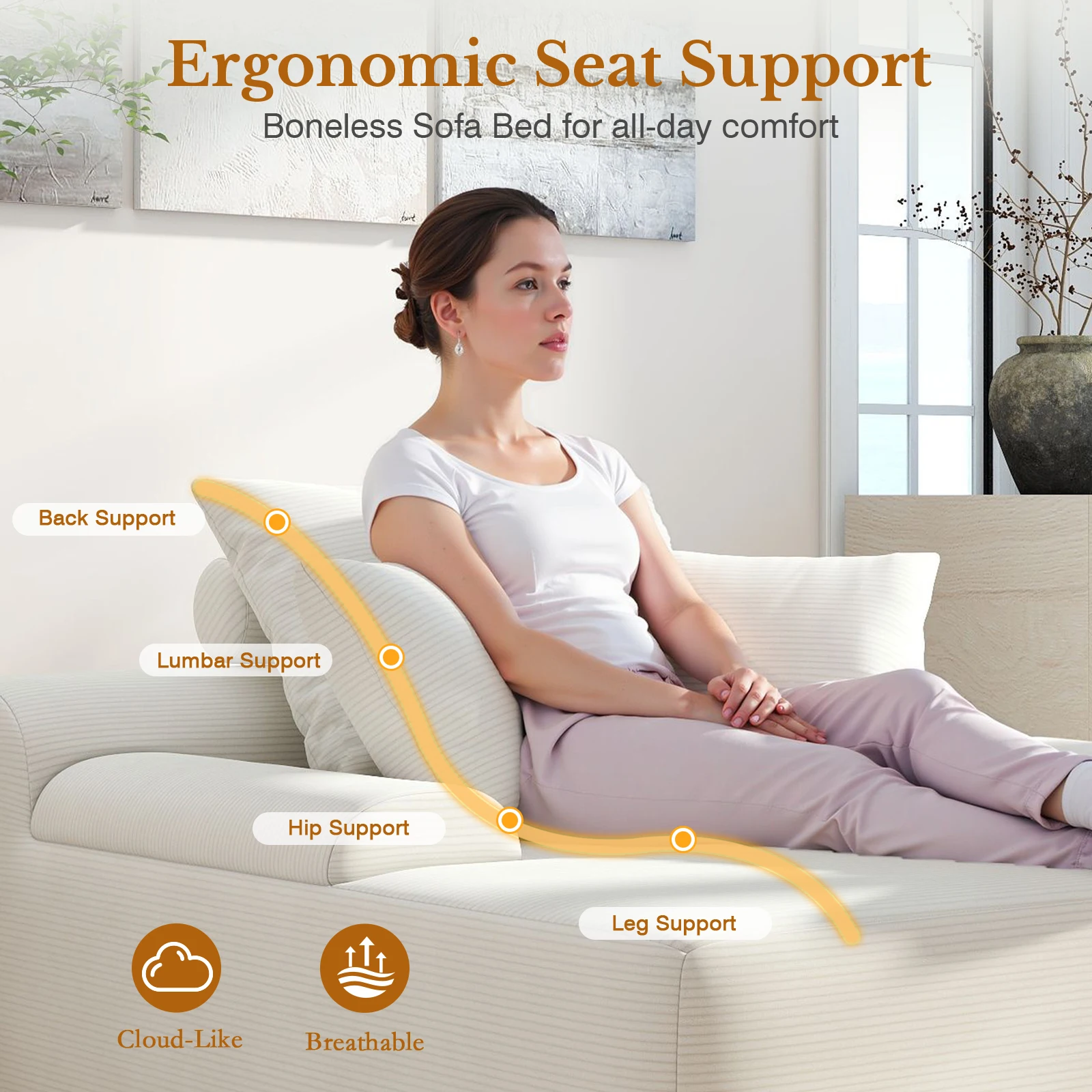 كرسي صالة تشيس 70 بوصة داخلي، أريكة سرير منجدة بدون عظم مع مساند للذراعين و3 وسائد، أريكة كلاود سليبر تشا #3