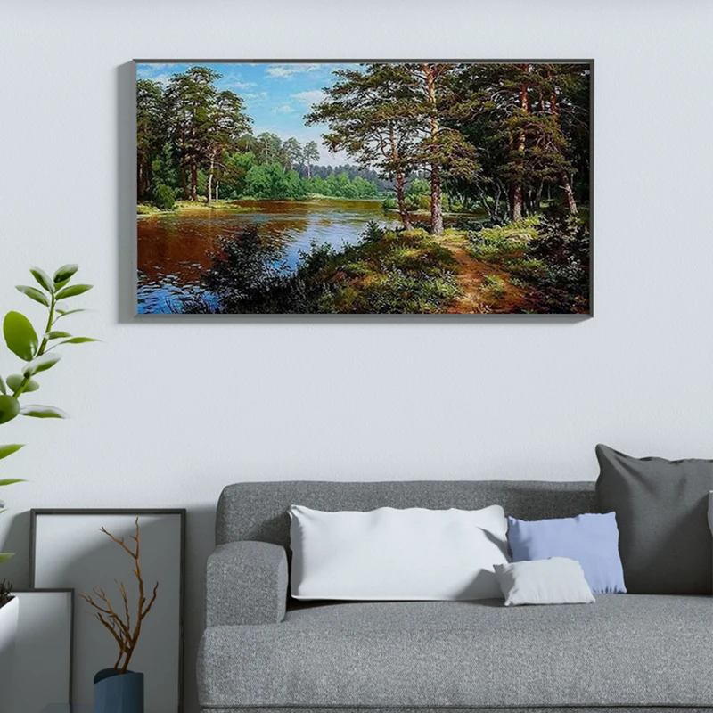 CHENISTORY Frame Forest River DIY Painting By Numbers Kit Landscape Picture By Numbers Acrylic Paint By Numbers For Home Decors