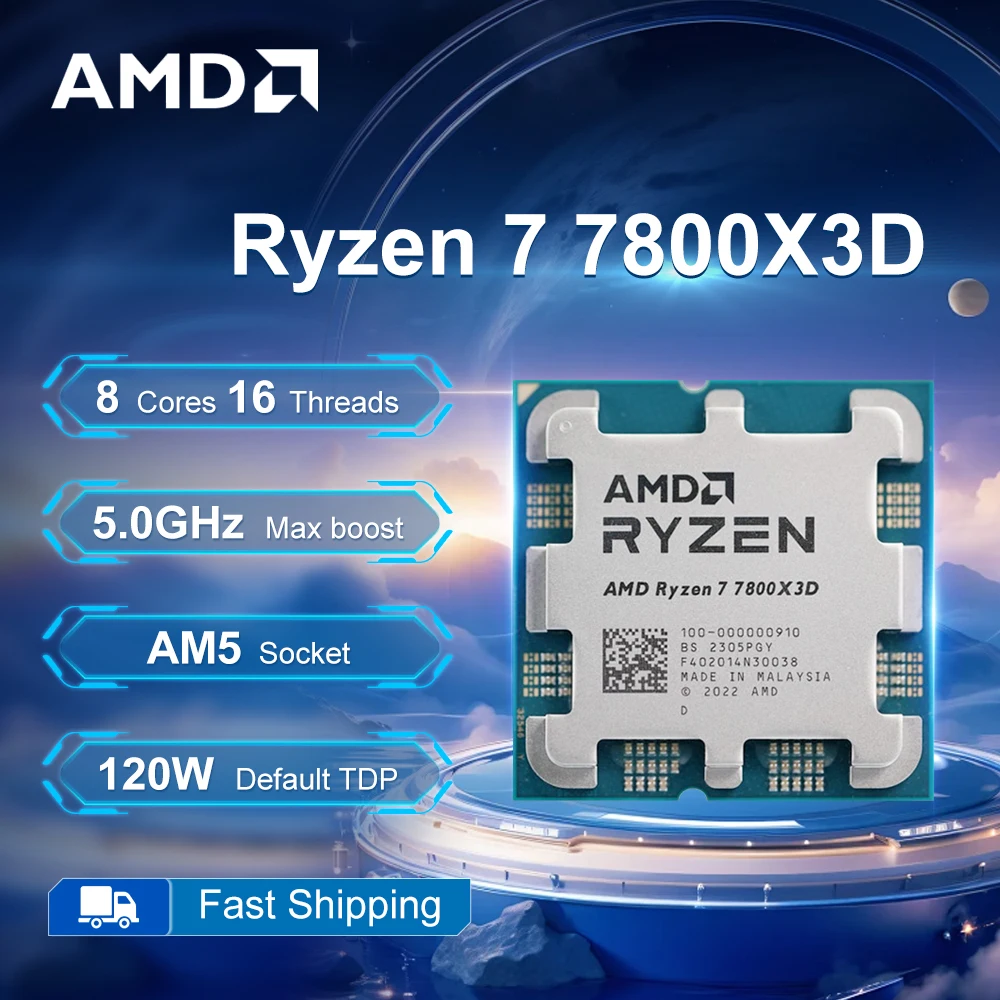 New AMD Ryzen 7 7800X3D 4.2GHz 8-Core 16-Thread L3=96M Processor R7 7800X3D Socket AM5 5NM 120W DDR5 New but without cooler