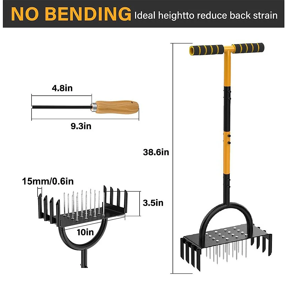 Lawn Aerator Spike Manual Tool Soil Loosener Tiller for Garden Soil Turning Work Lawn Aerator Spike Manual Tool