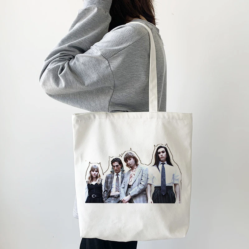 Maneskin In Chữ Túi Túi Tote Canvas Thời Trang Lớn Dung Tích Bông Tai Kẹp Nữ Niềm Vui Mới Vintage Túi Đeo Vai