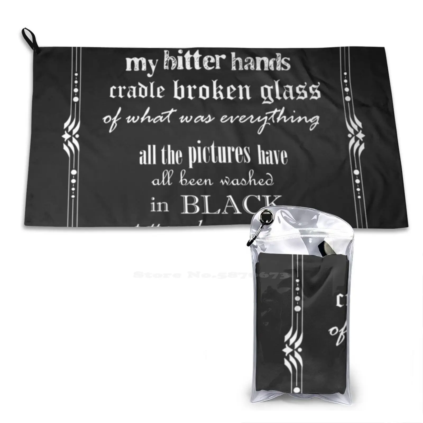 Black Lyrics 3D Print Quick Dry Towel Sport Soft Towel Black Ten Pearl Jam Eddie Vedder Stone Grunge Seattle Text Font Lyrics