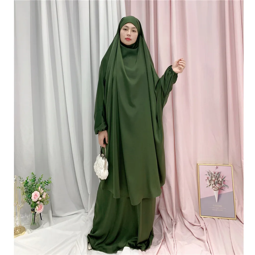 

Eid Hooded Muslim Prayer Abaya Set 2 Piece Women Prayer Garment Long Khimar Ramadan Dress Robes Maxi Skirt Kaftan Burqa Clothing