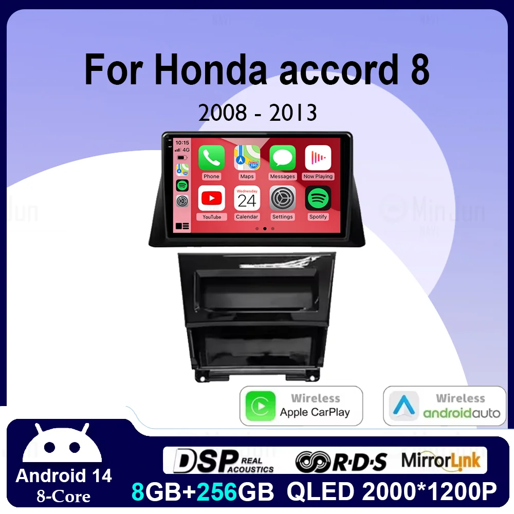 

Android 14 Carplay Car Raido For Honda accord 8 2008 2009 2010 2011 2012 2013 Multimedia Player Navigation GPS Autoradio Audio