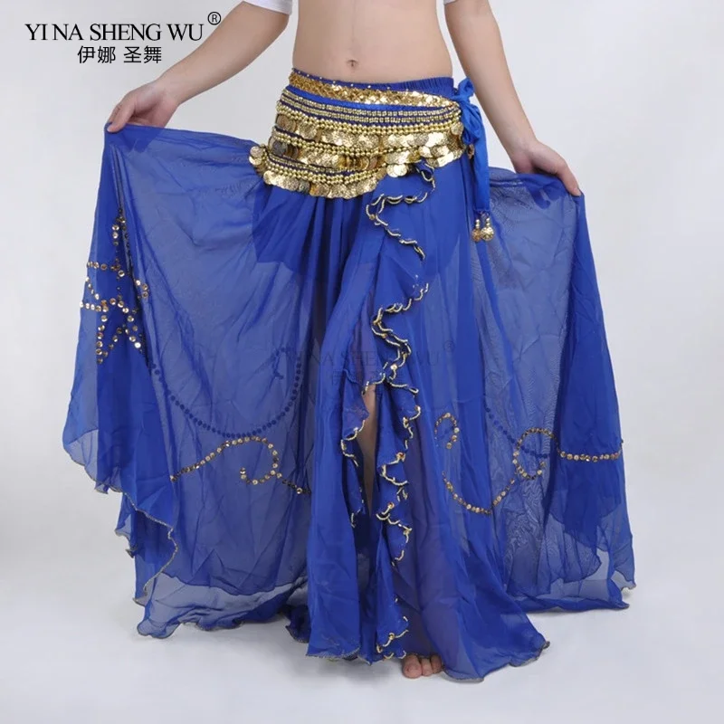 11 Color Sequins Pattern Single Slit Belly Dancing Long Skirt Women Belly Dance Costume Skirt Elastic Waist Performance Wear