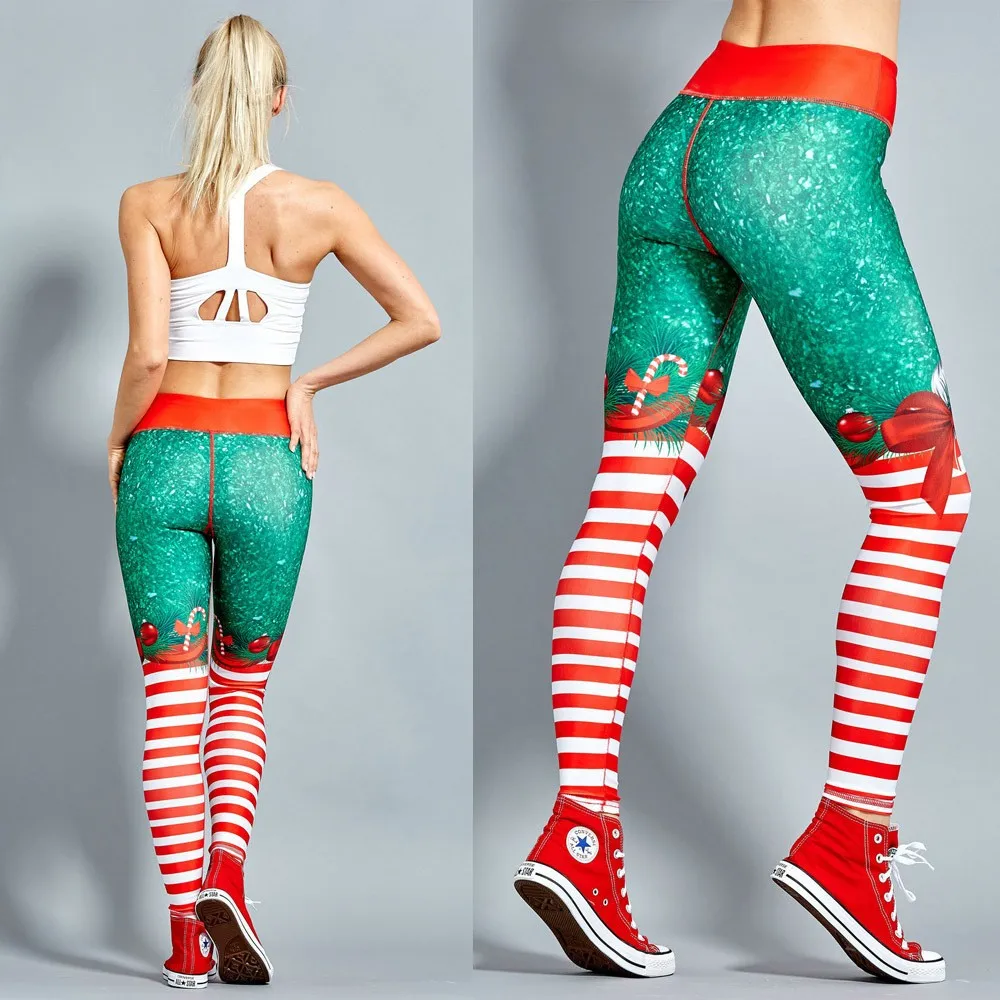 Leggings con estampado navideño de cintura alta para mujer, pantalones deportivos ajustados para Fitness, Yoga, pantalones elásticos de entrenamiento, pantalones sexys para mujer