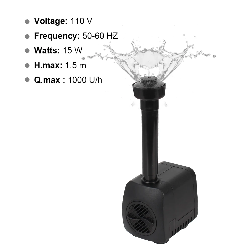 Pompe à eau ultra-silencieuse avec 12 lumières LED, 15 W, fontaine d'aquarium de jardin, étanche, prise UE