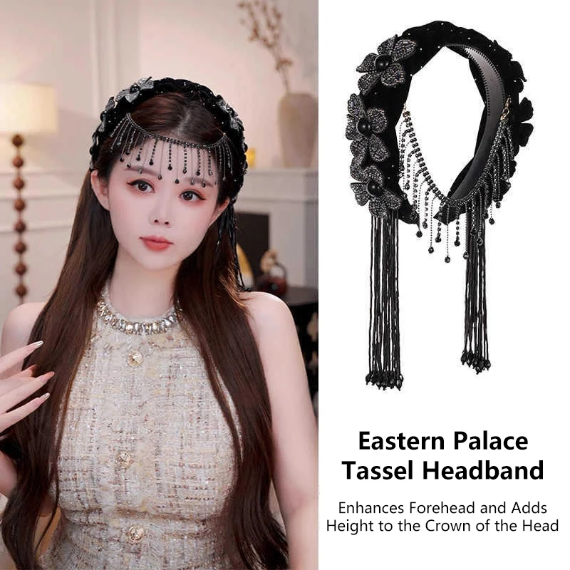 

Экзотическая компрессионная повязка на голову, закрывающая прическу, с объемными цветами, бархатная, с блестящими стразами