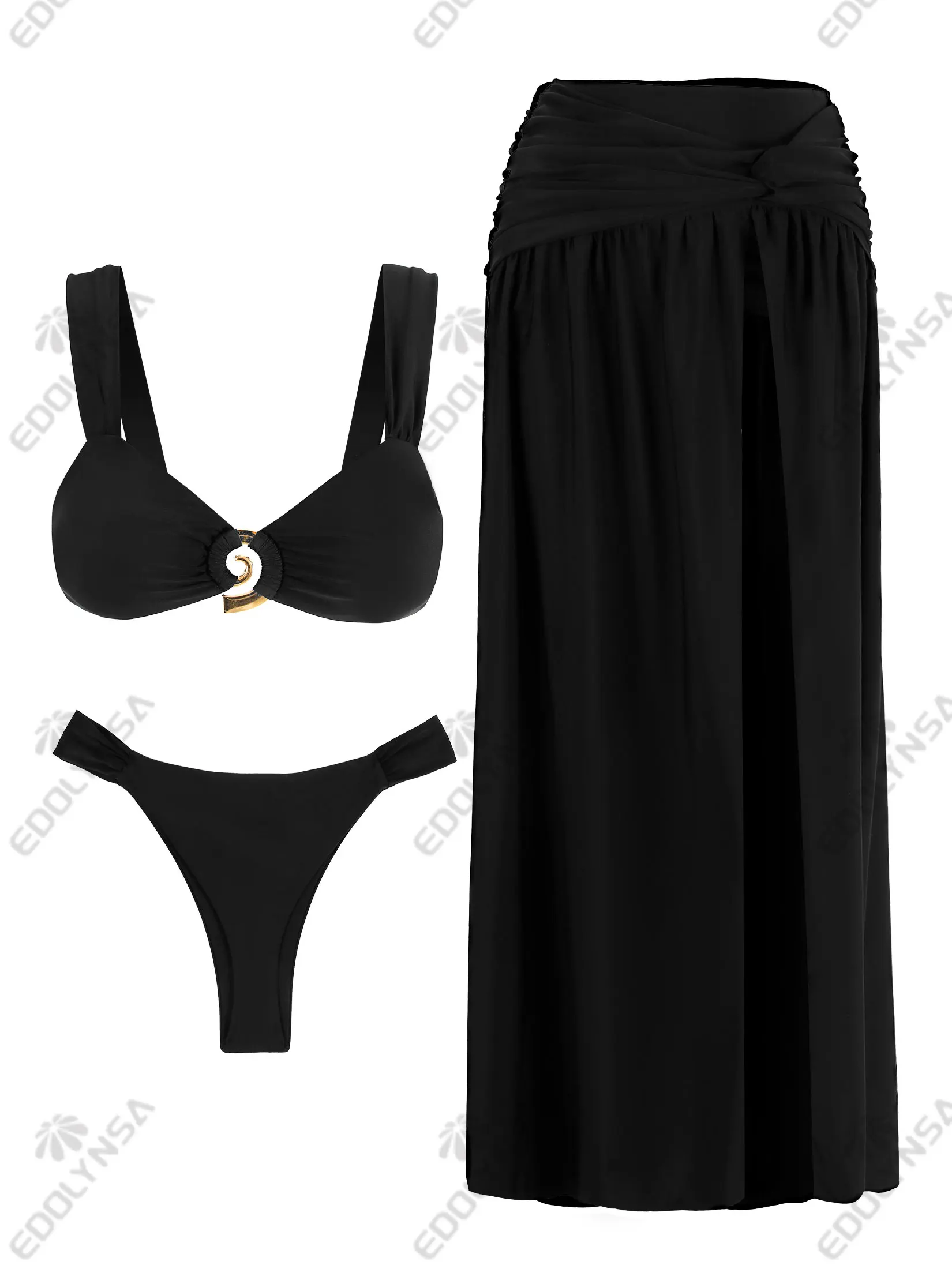 Costume da bagno bikini a 3 pezzi Costume da bagno sexy con scollo all'americana 2025 Abito da spiaggia maxi elegante da donna Costume da bagno Copricostume Gonna Beachwear K87