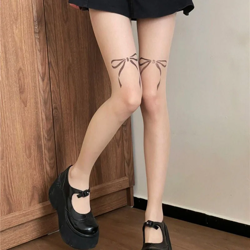 

Bow Tattoo Lolita Tights Women Print Skin Color Socks Woman JK Internet Celebrity Medias Autumn Cute Stockings Women Lingerie.