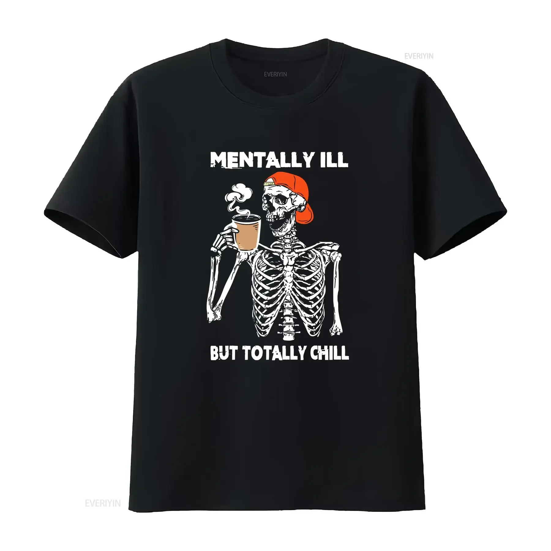 Psychisch krank, aber total entspannt Halloween-Kostüm Skelett-Sweatshirt Lustiges T-Shirt mit langen oder kurzen Ärmeln Vintage-Waschung Dehnbar