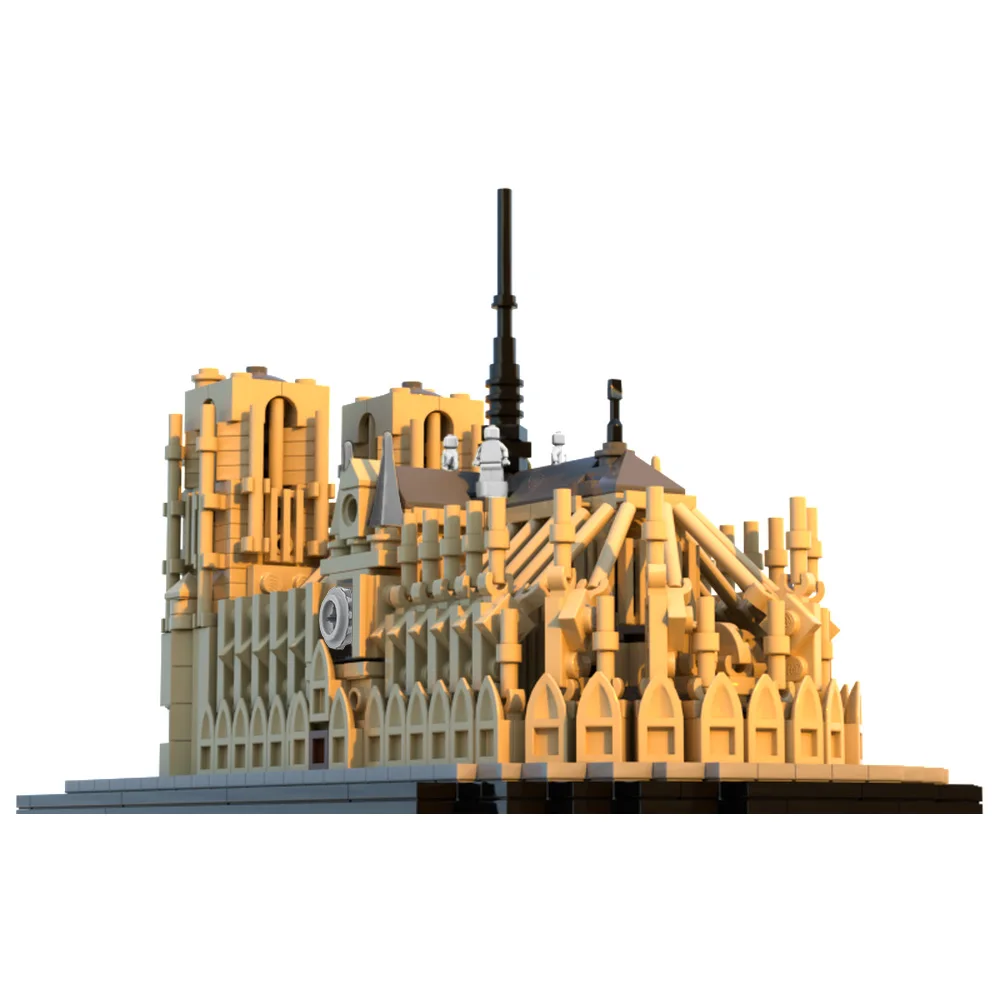 MOC-décennie s d'architecture d'église gothique, Notre Dame, France, Paris, briques emblématiques, modèle à l'échelle 1:800, construction de la ville, jouet de décoration médiévale