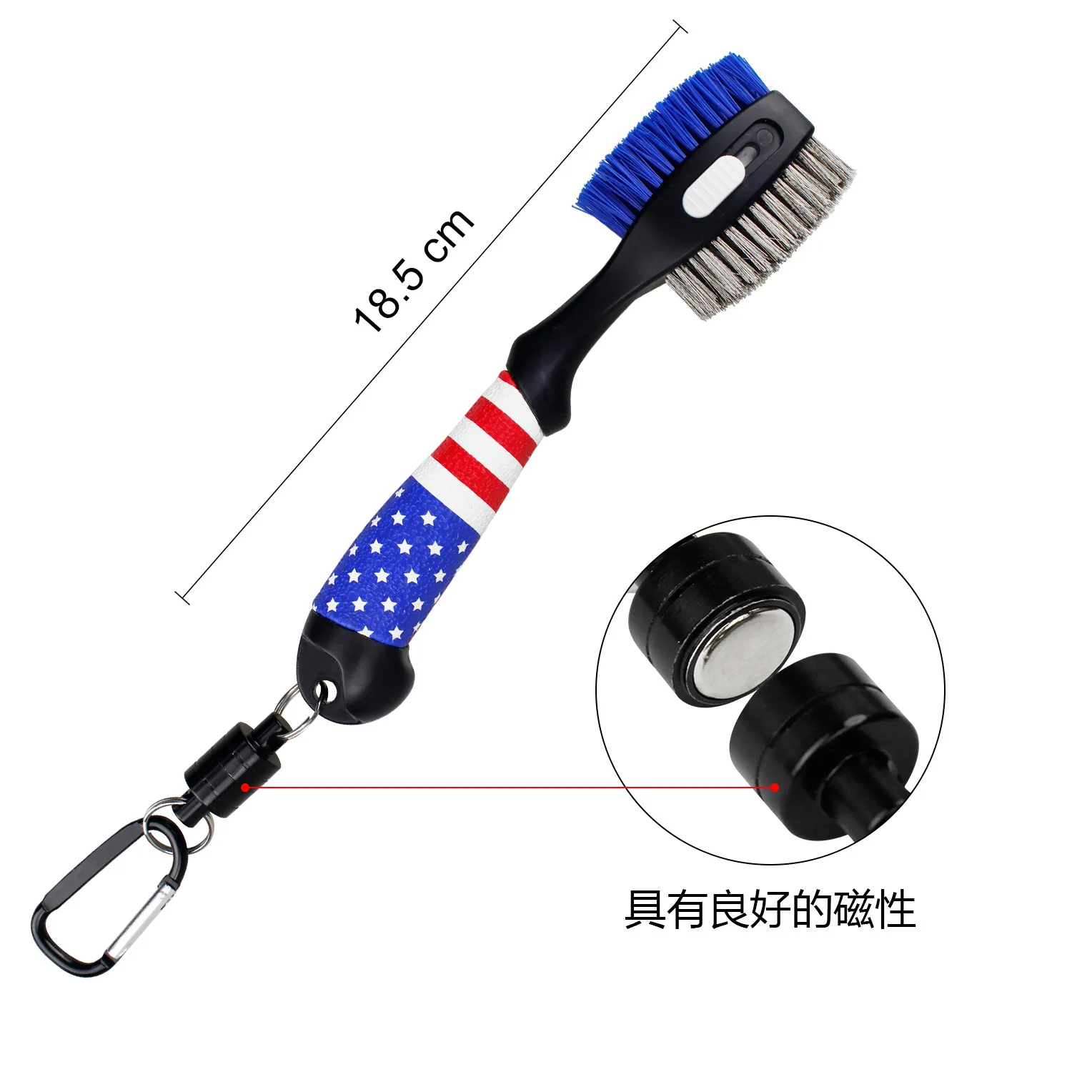 Golf two-sided club brush Multi-purpose club head brush Cleaning brush Flag handle cleaning tool