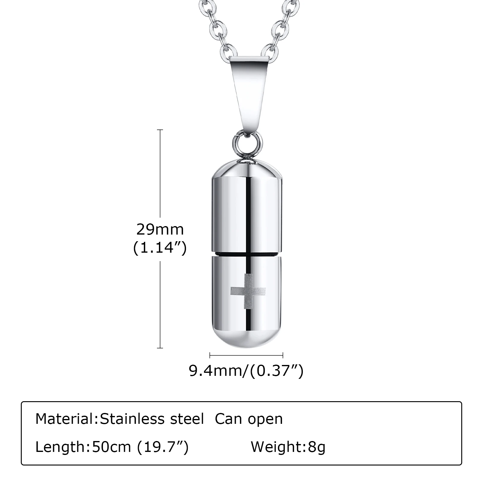 Kreuz gravierte medizinische Alarm-ID-Anhänger-Halsketten für Männer und Frauen, Edelstahl, Notfall-Pillenetui, Röhrenhalter, Gedenkschmuck – Detail 7