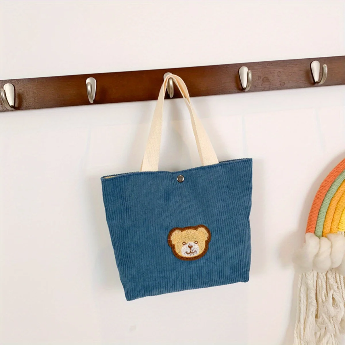 1PC Cute Embroidered Bear Tote Bag - Large Capacity, Korean Style, Versatile Women's Handbag