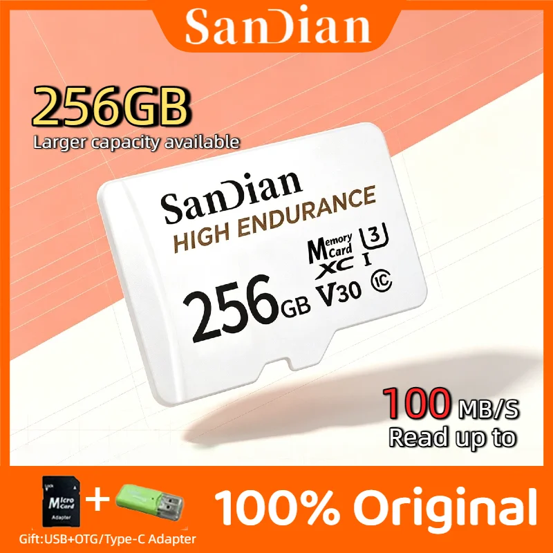 

Original Dash Cam Home Security Micro TF SD Card 128GB 256GB V30 C10 High Endurance For Surveillance Auto Backup