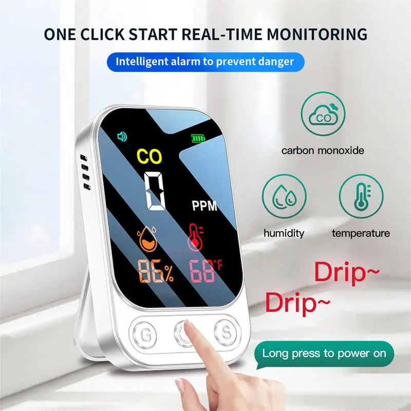 Detector de Monóxido de Carbono Portátil Mini Monitor de Qualidade do ar com Cordão Alarme co Medidor de Gás Temperatura Umidade Sensor Infravermelho