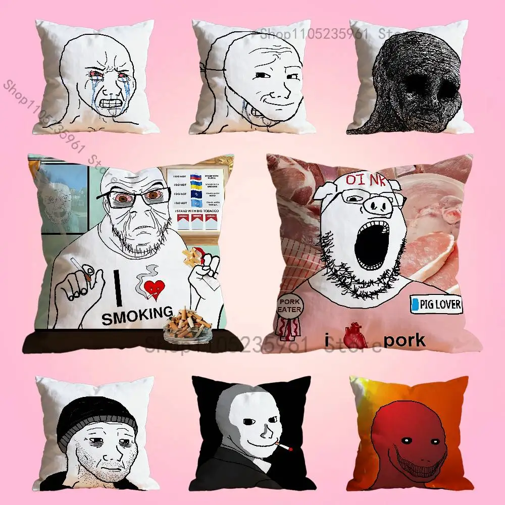 

Feels Guy W-Wojak Meme Pillow Cases for Bedroom Living Room Sofa Home Decor Polyester Cushion Cover with Zipper
