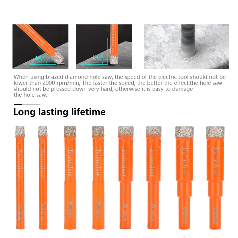 Diamond Brazed Drill Bit 5/6/8/10/12/14/16/18mm Hole Saw Cutter For Glass Marble Granite Brick Tile Ceramic Porcelain Concrete