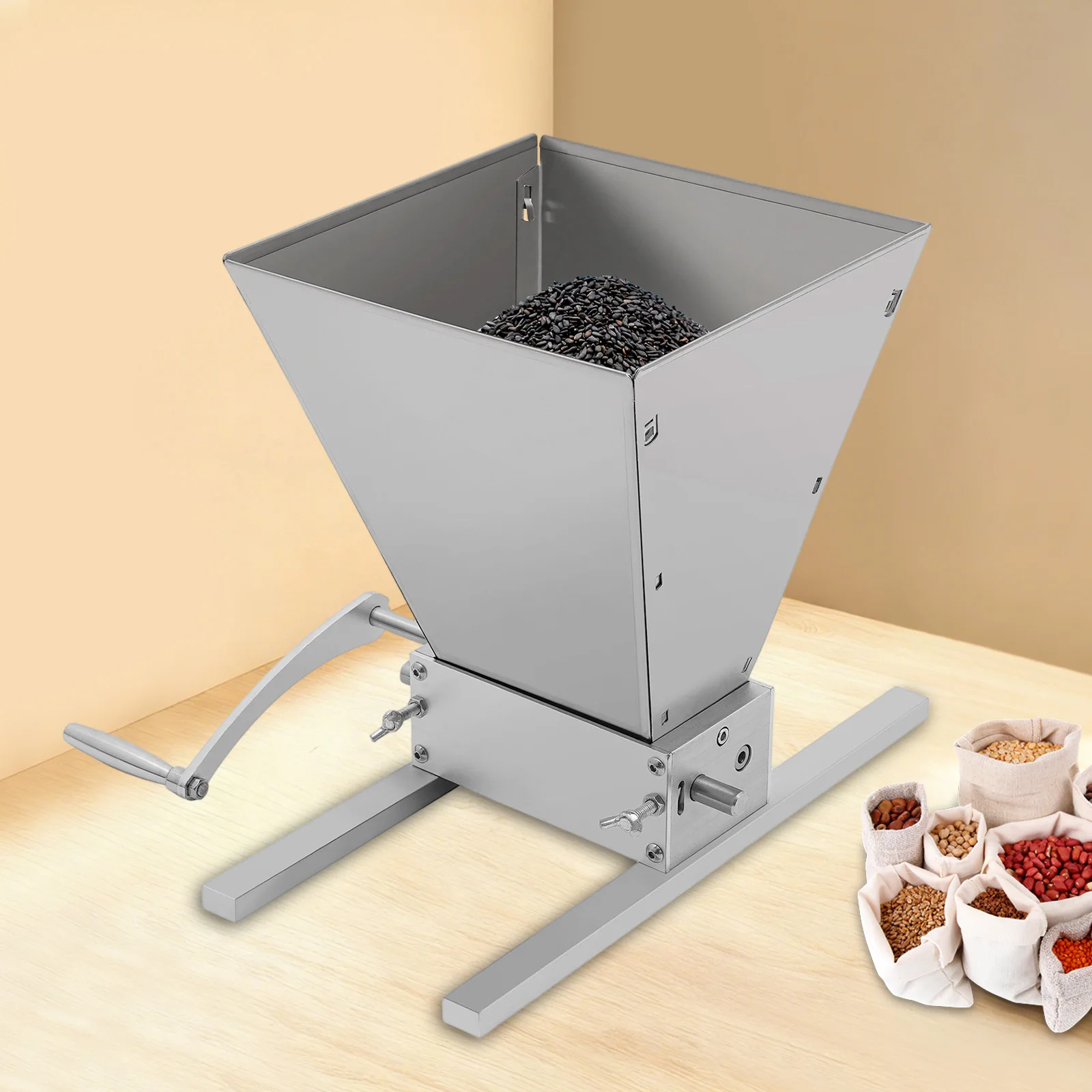 

Grain Mill Grinder with 4L Hopper Stainless Steel Manual Malt Mill /Electric Feed Mill Homebrew Grain Crusher