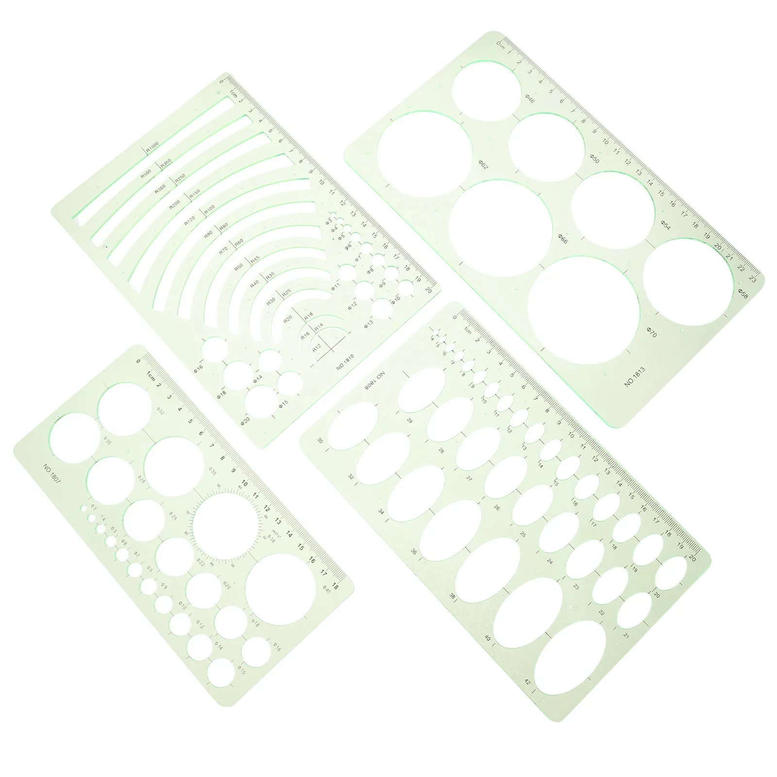 4Pcs Versatile Plastic Drawing Tool Set Geometric Ruler Template Circle Protractor for Architecture Engineering Student Drafting
