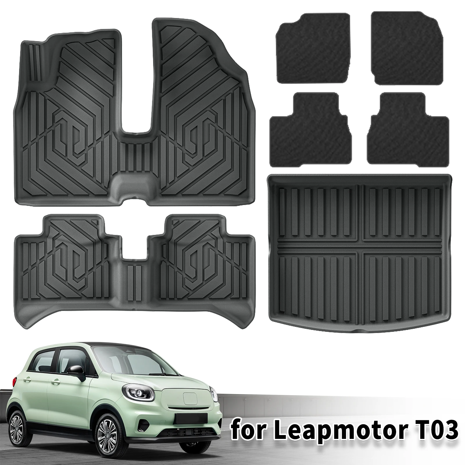 

for Leapmotor T03 LHD 2024 2025 2026 Waterproof 3D TPE Floor & Trunk Mats, Perfect Fit Odorless Car Accessories