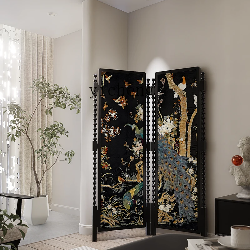 

ZC folding solid wood screen, lacquer painting screen, medieval style high-end entry living room partition