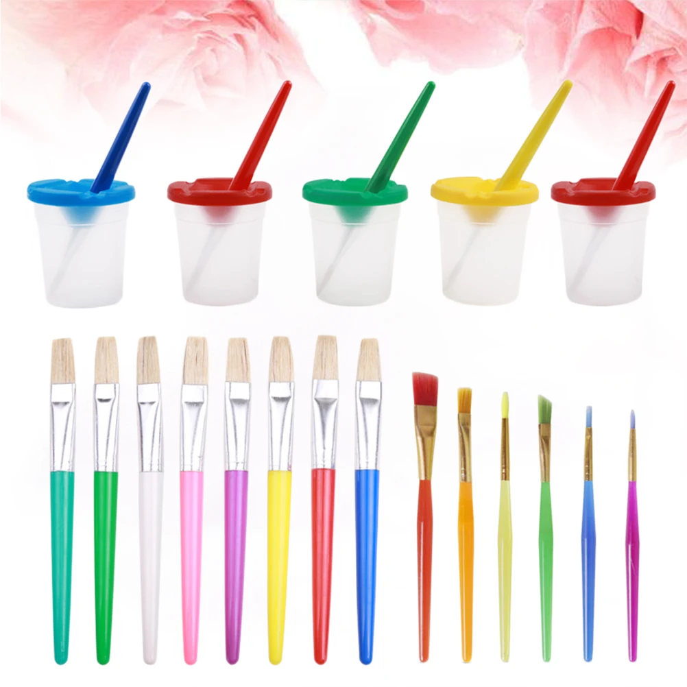 

19Pcs Graffiti Paint Set Includes 5 Color-Coded Wash Cups 8 Irregular Brushes Watercolor Painting Kit Art Supplies