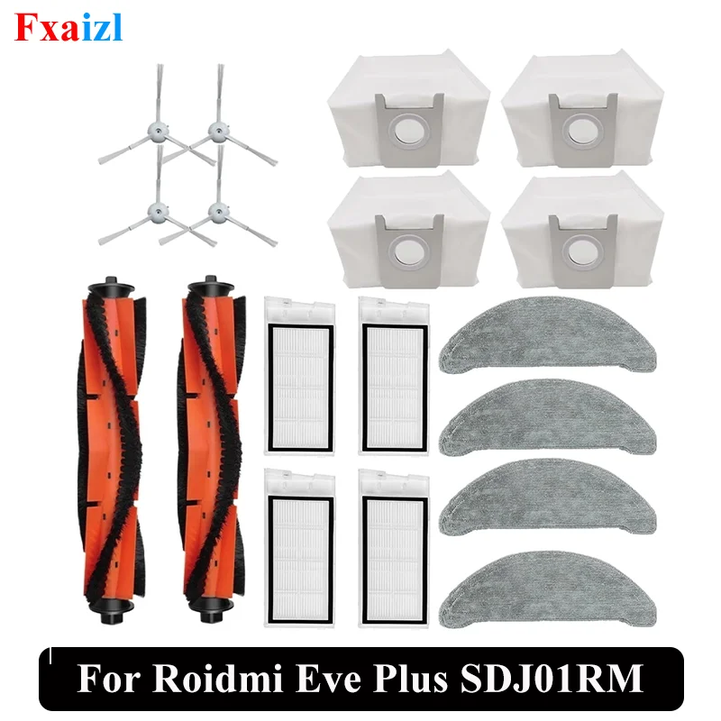 Zubehör für (Xiaomi Roidmi Eve Plus SDJ01RM) Roboterstaubsauger: Hauptbürste, Seitenbürste, HEPA-Filter, Wischtuch-Ersatz