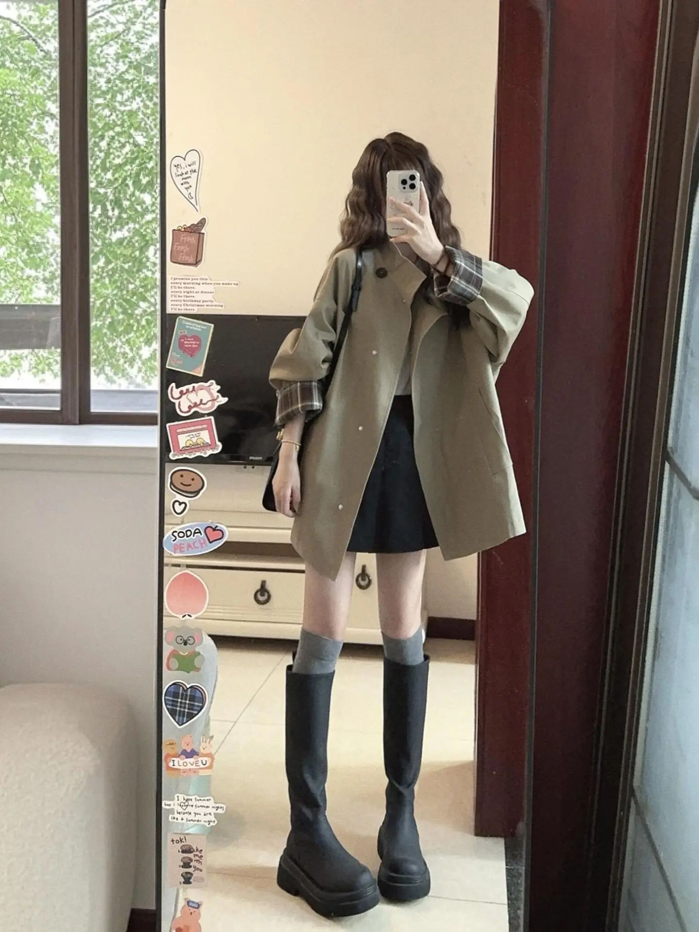

Kaki Color Short Loose Women's Windbreaker Coat Elegant Style Autumn Fashion Outerwear Lady's Premium Feel Coat