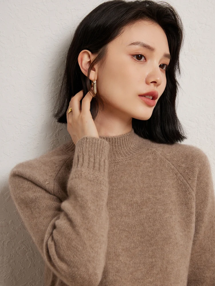 2025 New Luxury Women100% Cashmere Sweater Mockneck Pullover Thickened Highquality Cashmere Knitwear Autumn Winter Clothing Tops