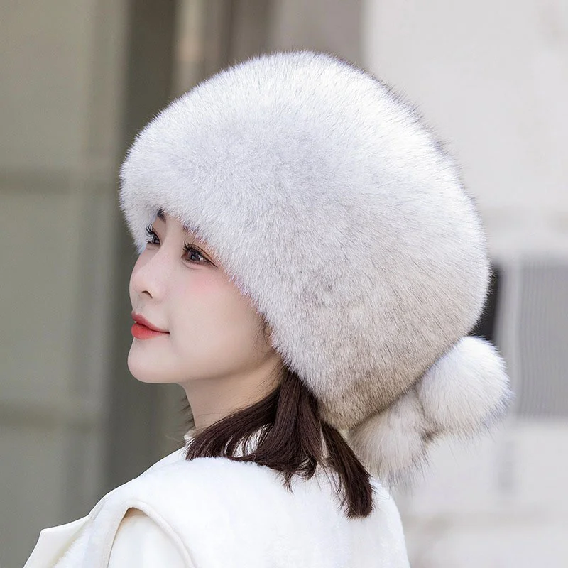 Fashionable Ski Hat Winter Thickened Fox Hair Korean Edition Cold Resistant Mongolian Hat Warm Real Plush Outdoor Windproof Hat