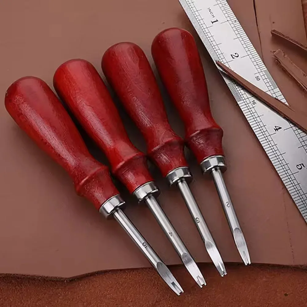Nähstanzer mit Holzgriff, Schabstanzerwerkzeug, Stanzen für Ledertaschen, handgefertigtes Nähschuhreparaturwerkzeug, 1 Stk