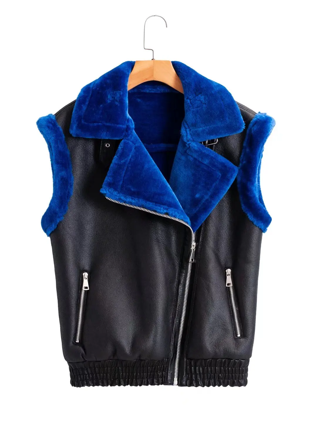 2022 Vrouwen Pu Kunstleer Mouwloze Roze Jassen Dames Turn-Down Kraag Rits Vest Zakken Vest Streetwear Motorfiets