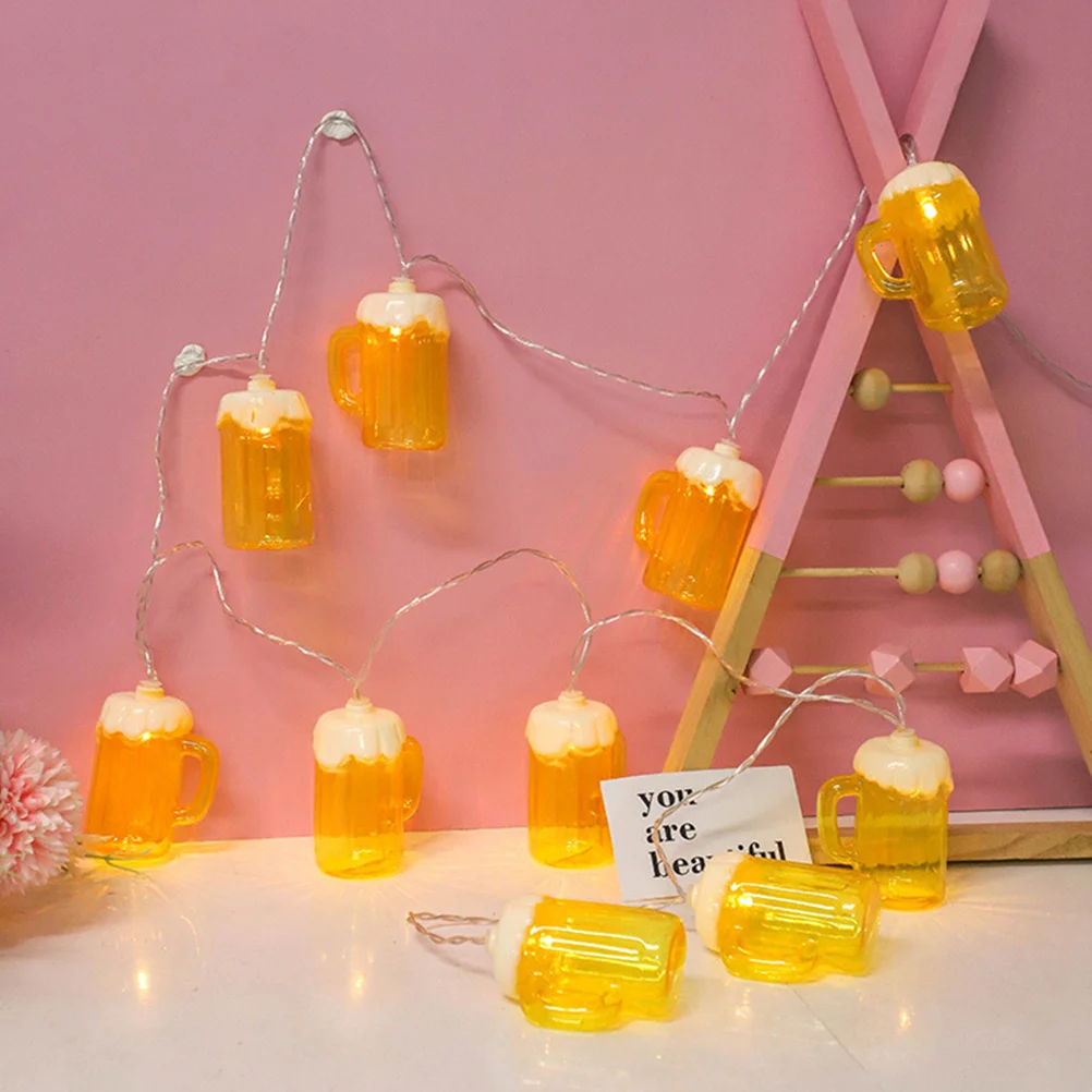2M 10 Led Beer Mug String Lights Powered Flexible Outdoor Indoor Decorative Lighting For Party Garden Bar Patio Holiday