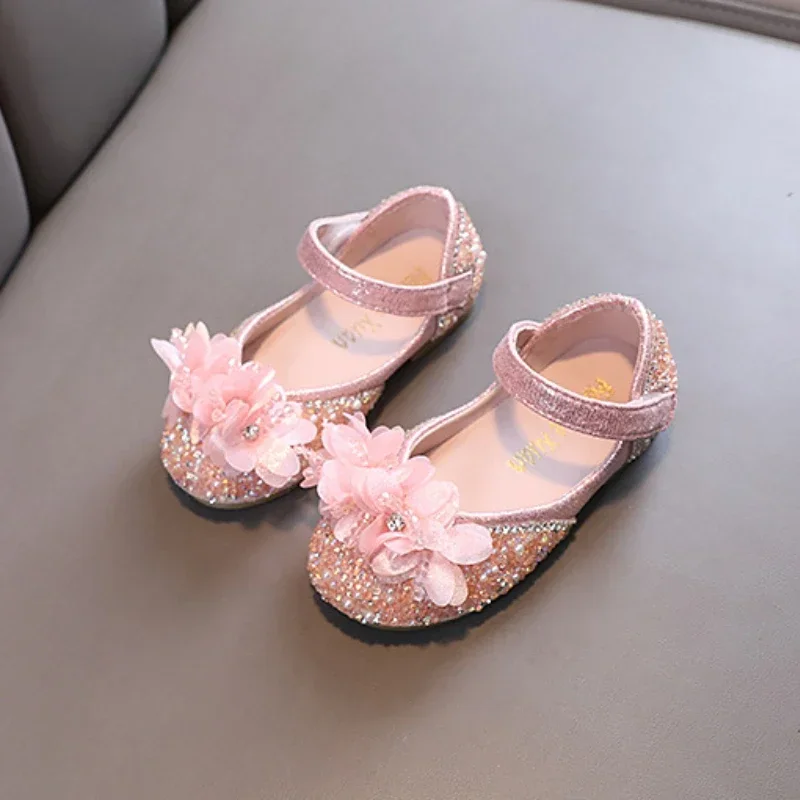 New Girls Princess Leather Shoes Chic Shallow Children's Flats Fashion Sweet Flower Kids Ballet Performance Dress Shoes Non-slip